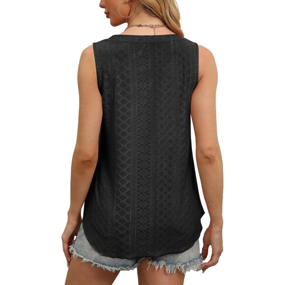 Women's V Neck Sleeveless Tank Top Casual Basic Summer Relaxed Fit - Picture 4 of 4